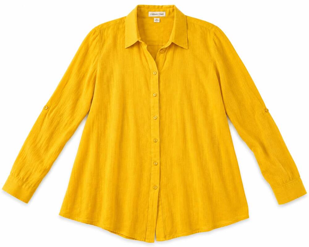 Coldwater Creek Mustard Yellow Linen Blend Button Down Blouse Women’s Size Large